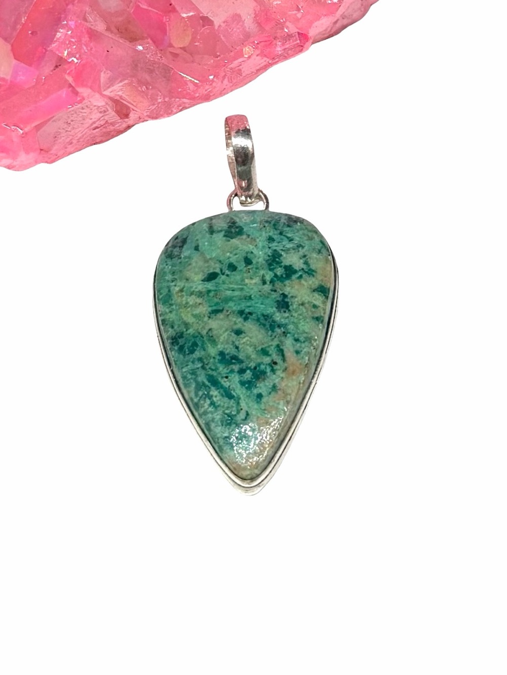 Chrysocolla Necklace Pendant 925 Sterling Silver Overlay